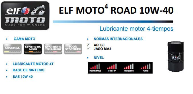 ACEITE ELF MOTO 4 ROAD 10W40 208L.